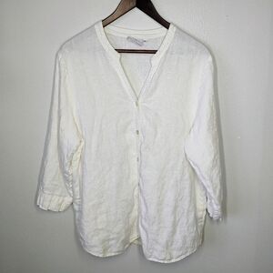 Hot Cotton Top Womens Large White 100% Linen Summer Button Up Casual Neutral